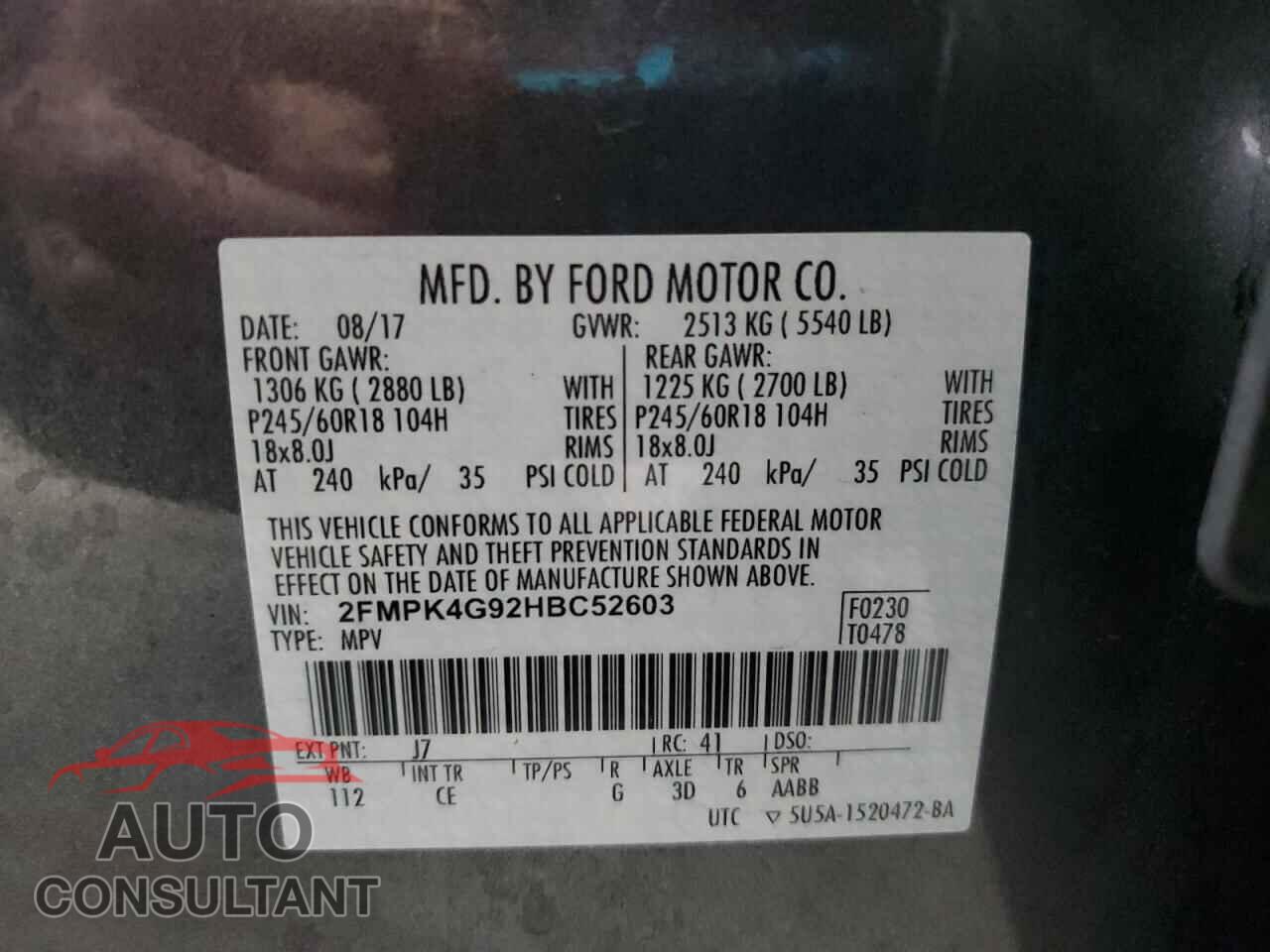 FORD EDGE 2017 - 2FMPK4G92HBC52603