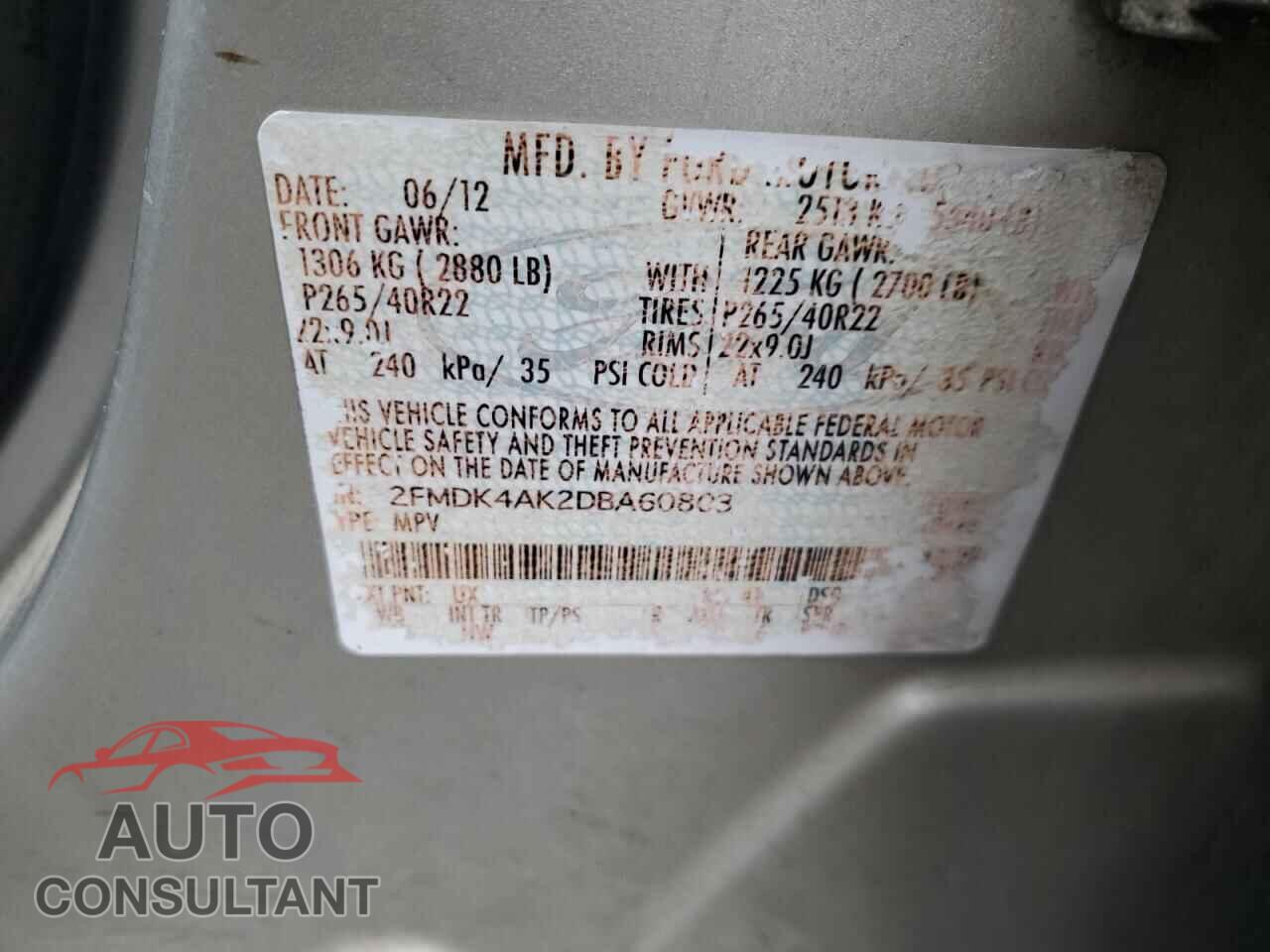 FORD EDGE 2013 - 2FMDK4AK2DBA60803
