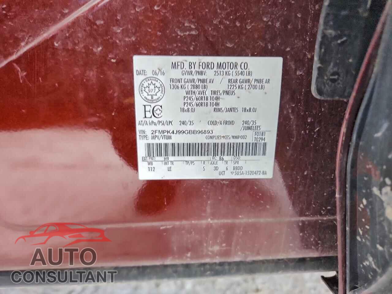 FORD EDGE 2016 - 2FMPK4J99GBB96893
