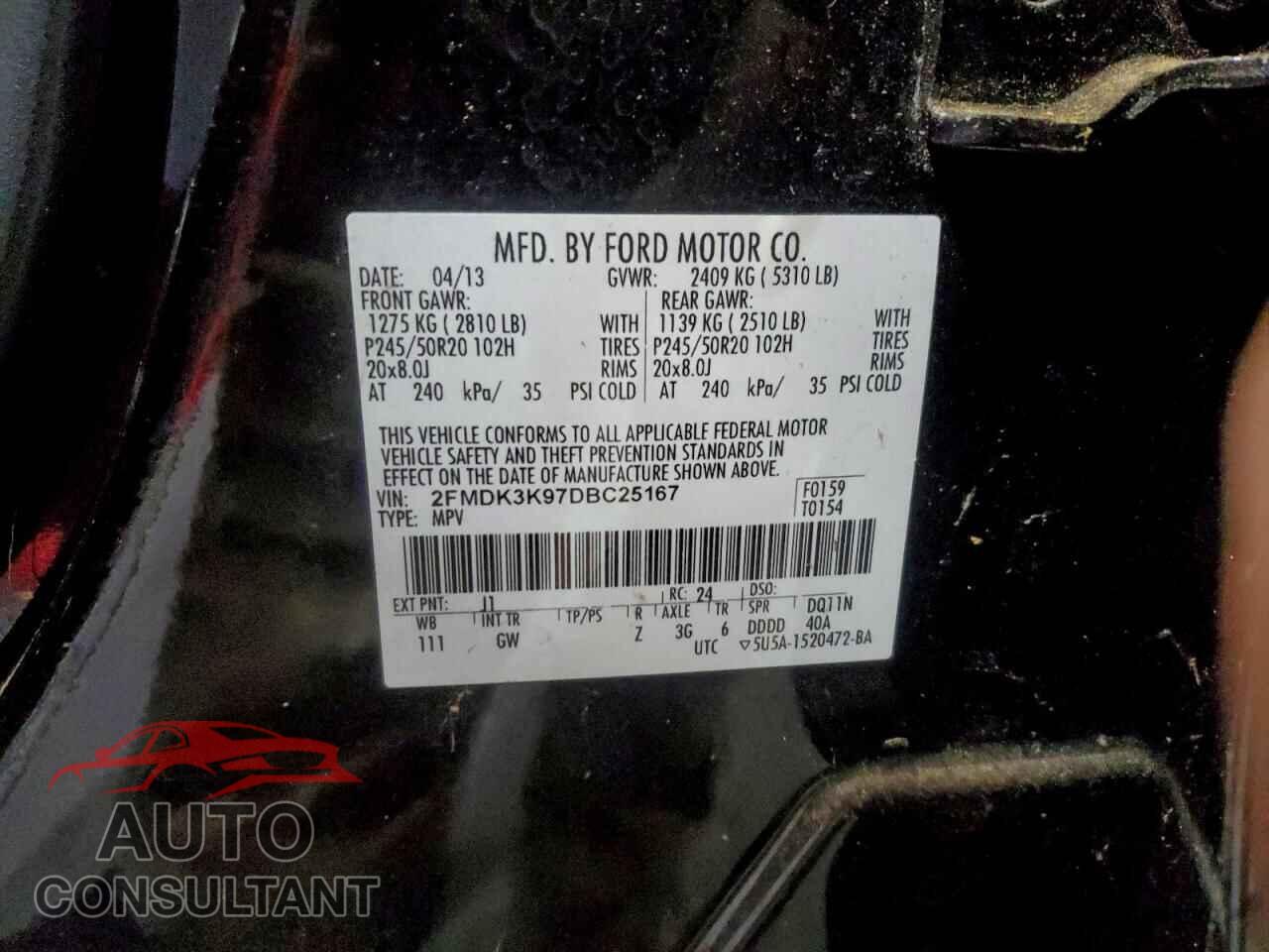 FORD EDGE 2013 - 2FMDK3K97DBC25167