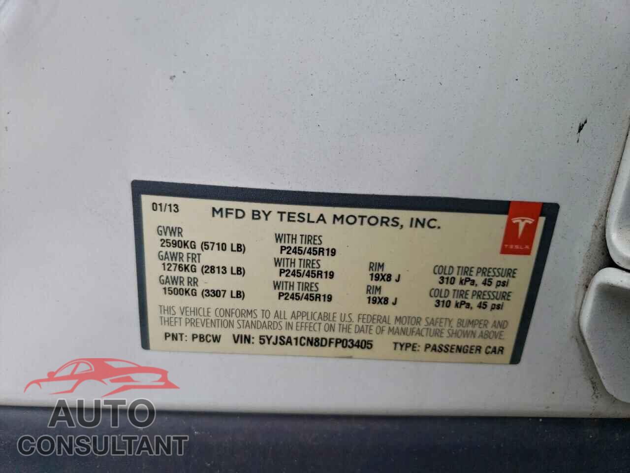 TESLA MODEL S 2013 - 5YJSA1CN8DFP03405