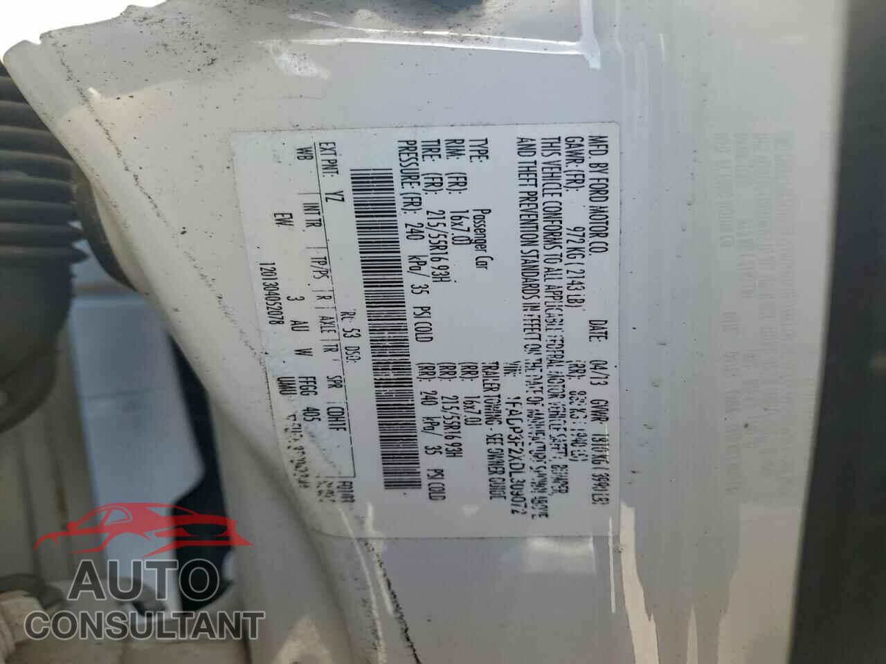 FORD FOCUS 2013 - 1FADP3F2XDL309072