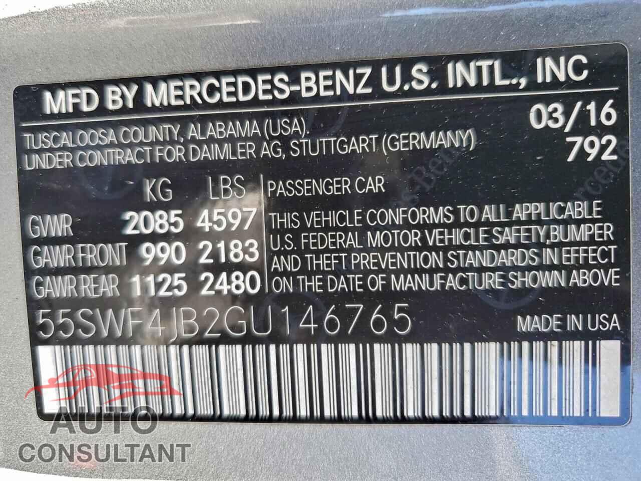 MERCEDES-BENZ C-CLASS 2016 - 55SWF4JB2GU146765