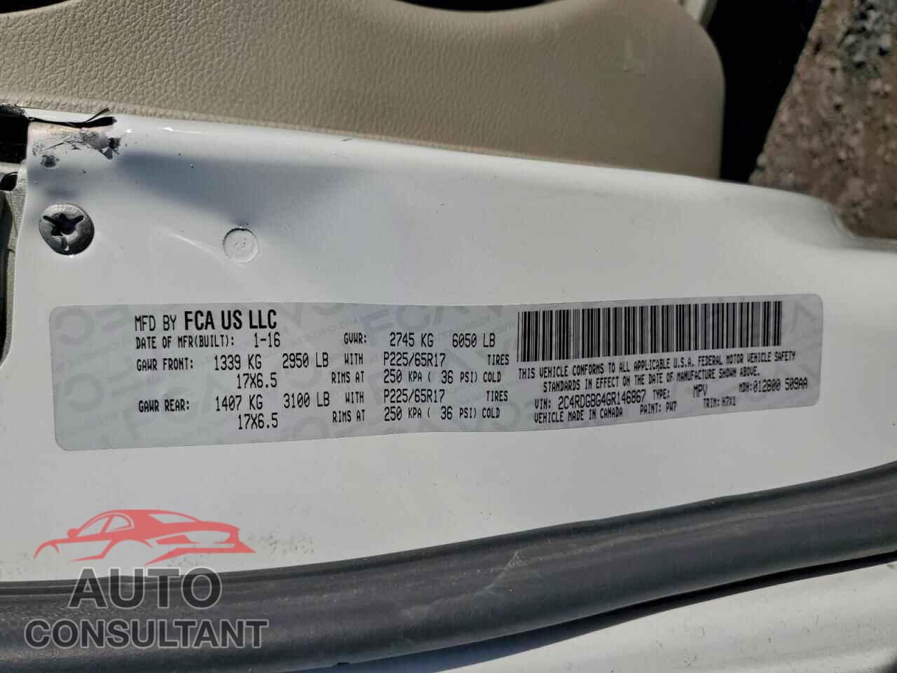 DODGE CARAVAN 2016 - 2C4RDGBG4GR146867