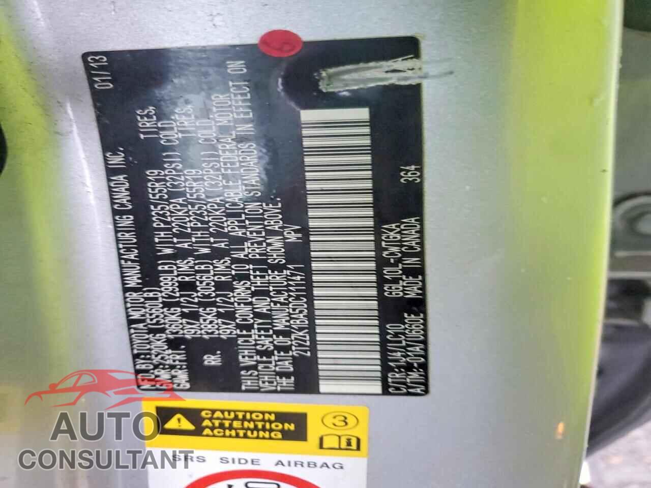 LEXUS RX350 2013 - 2T2ZK1BA5DC111471