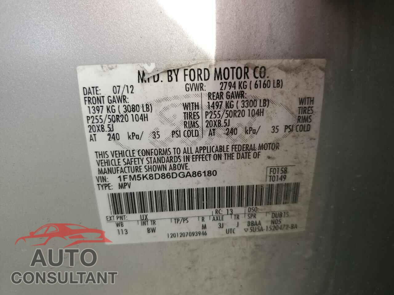 FORD EXPLORER 2013 - 1FM5K8D86DGA86180