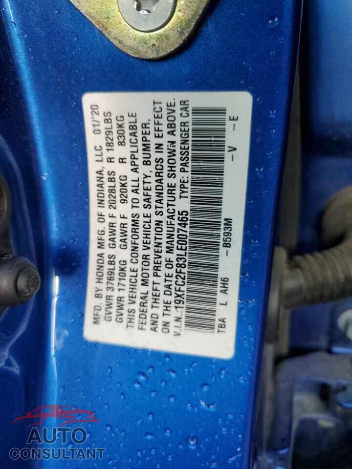 HONDA CIVIC 2020 - 19XFC2F83LE007465