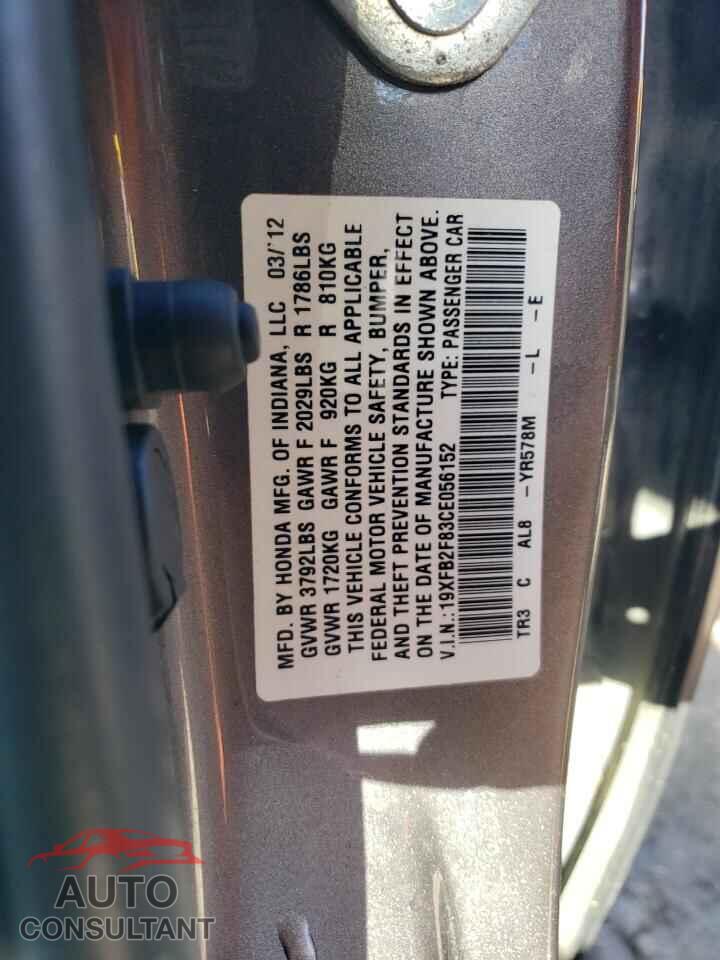 HONDA CIVIC 2012 - 19XFB2F83CE056152