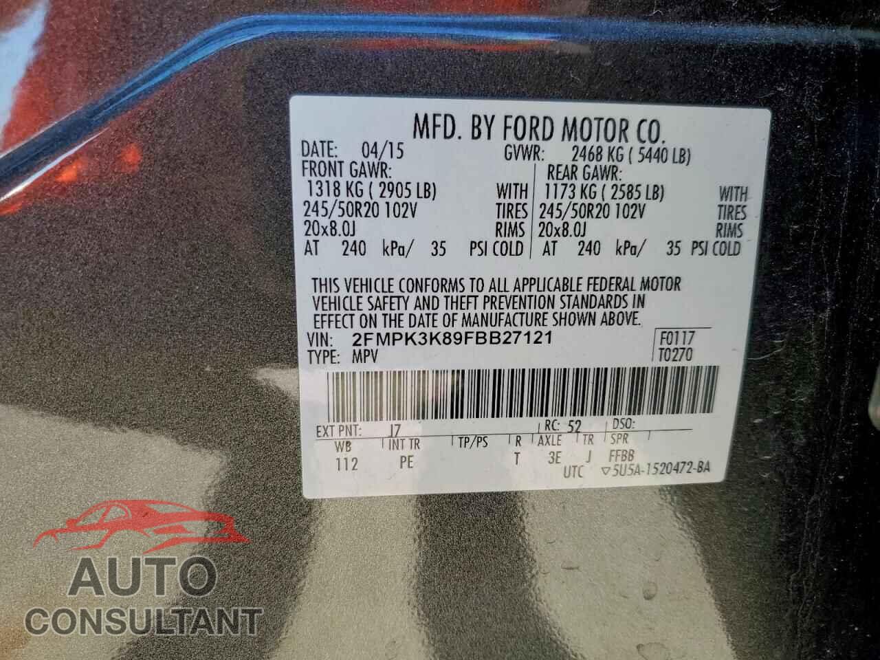 FORD EDGE 2015 - 2FMPK3K89FBB27121