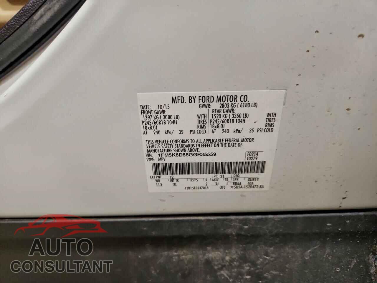 FORD EXPLORER 2016 - 1FM5K8D88GGB35559