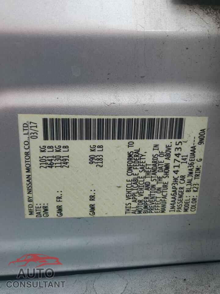 NISSAN MAXIMA 2017 - 1N4AA6AP3HC417435