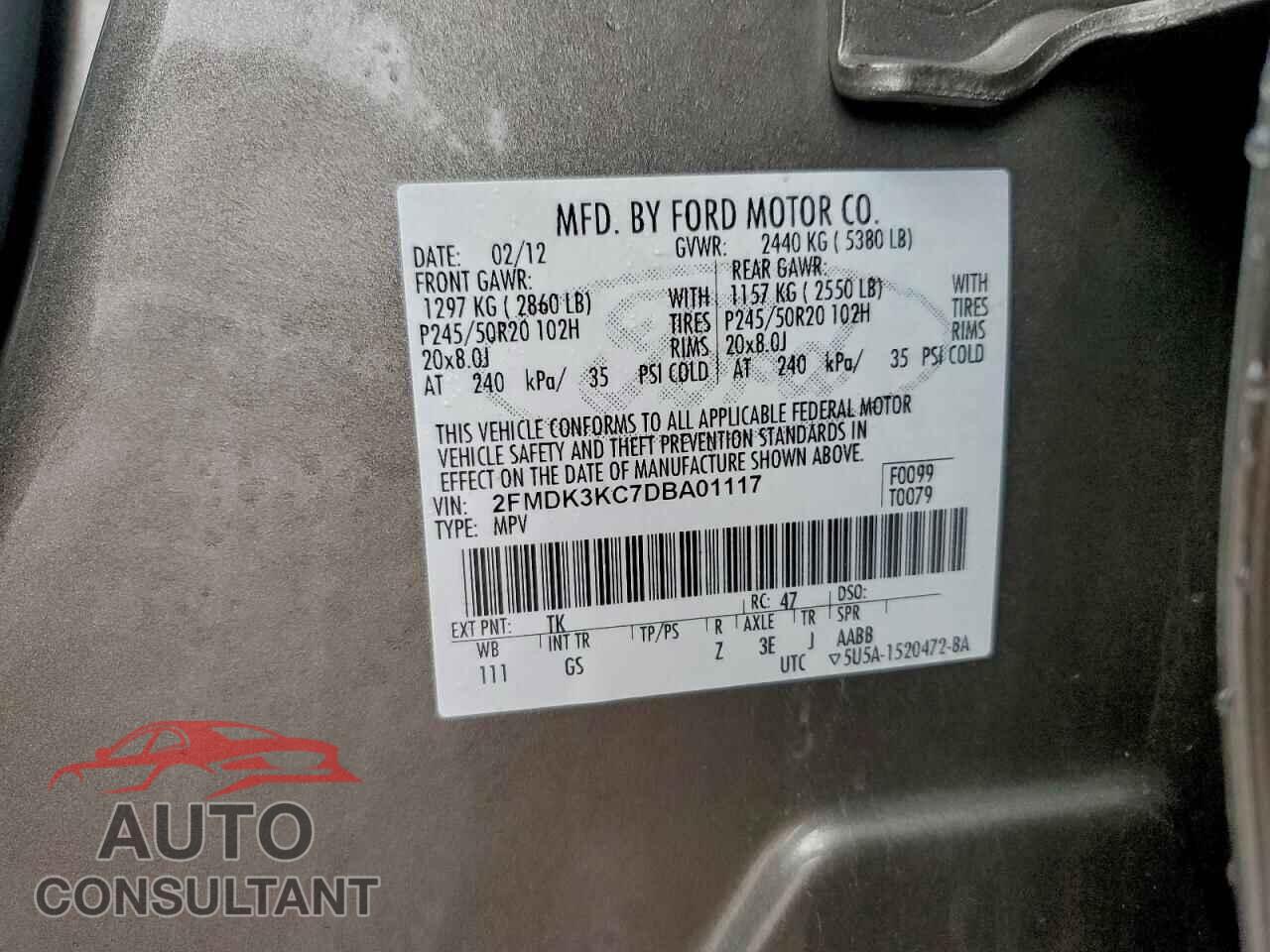 FORD EDGE 2013 - 2FMDK3KC7DBA01117