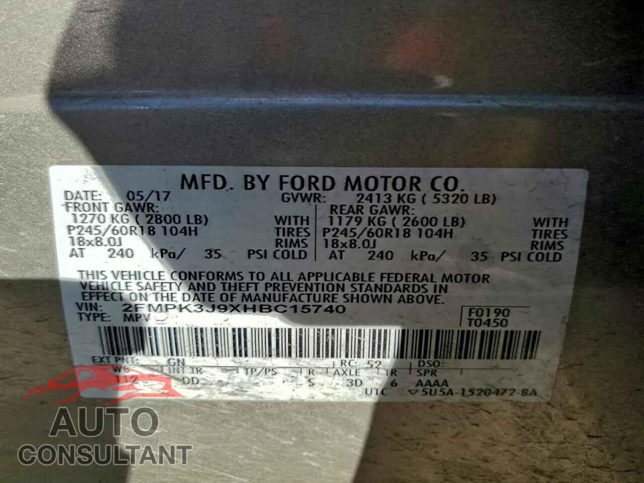 FORD EDGE 2017 - 2FMPK3J9XHBC15740