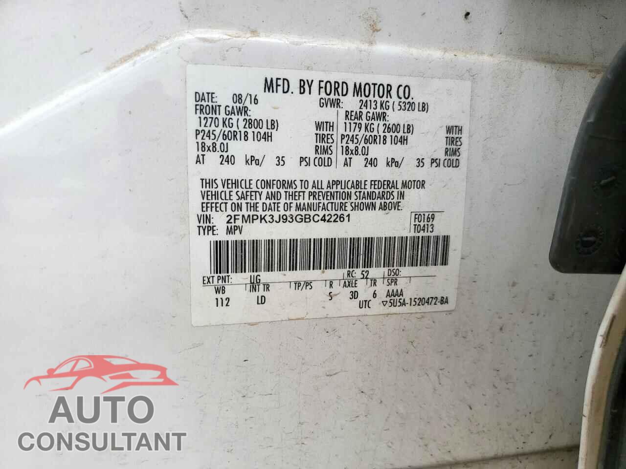 FORD EDGE 2016 - 2FMPK3J93GBC42261