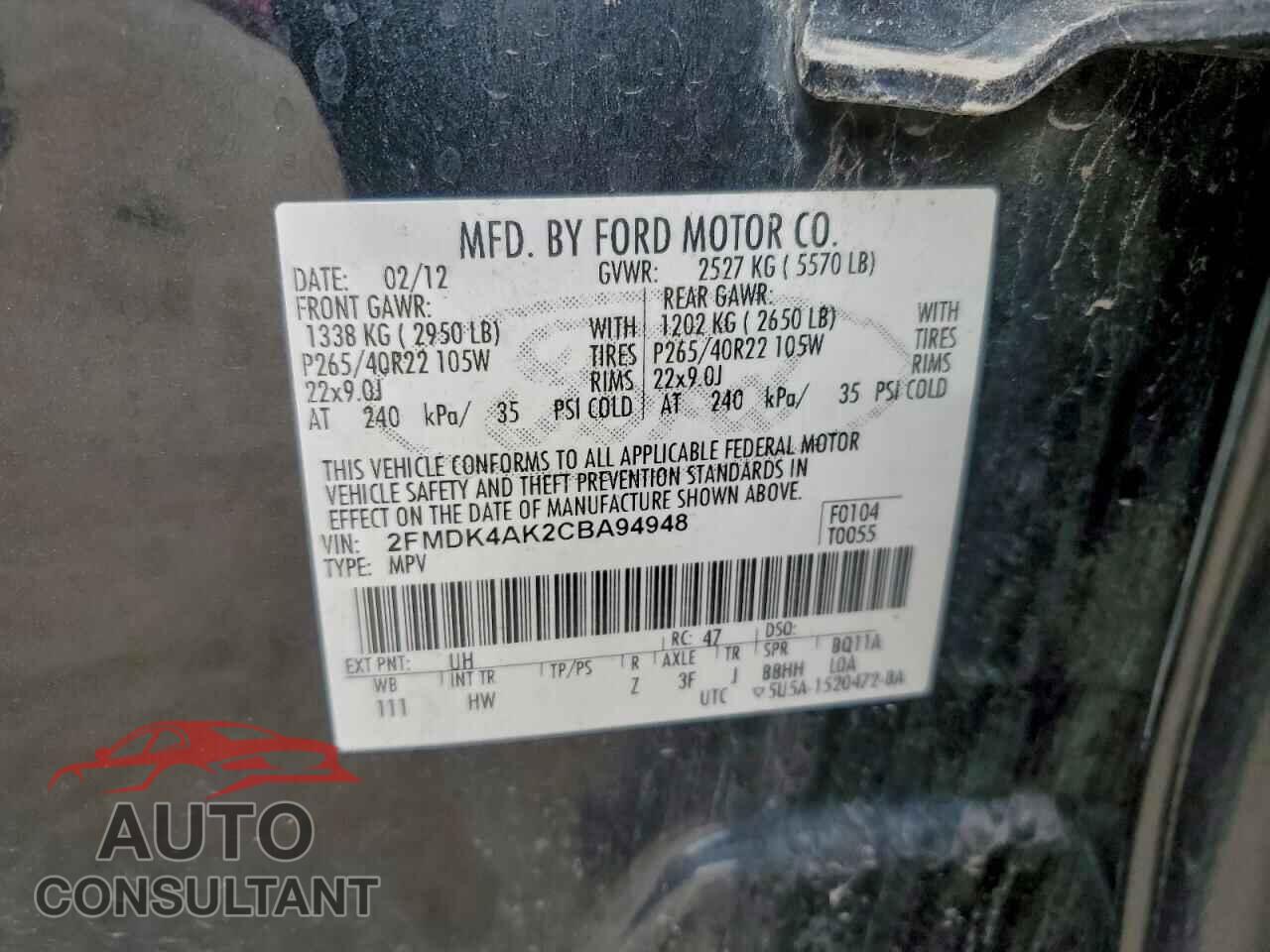 FORD EDGE 2012 - 2FMDK4AK2CBA94948