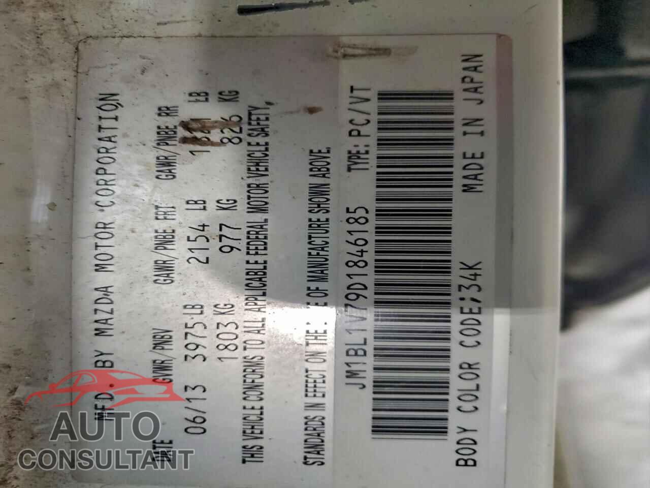 MAZDA 3 2013 - JM1BL1V79D1846185