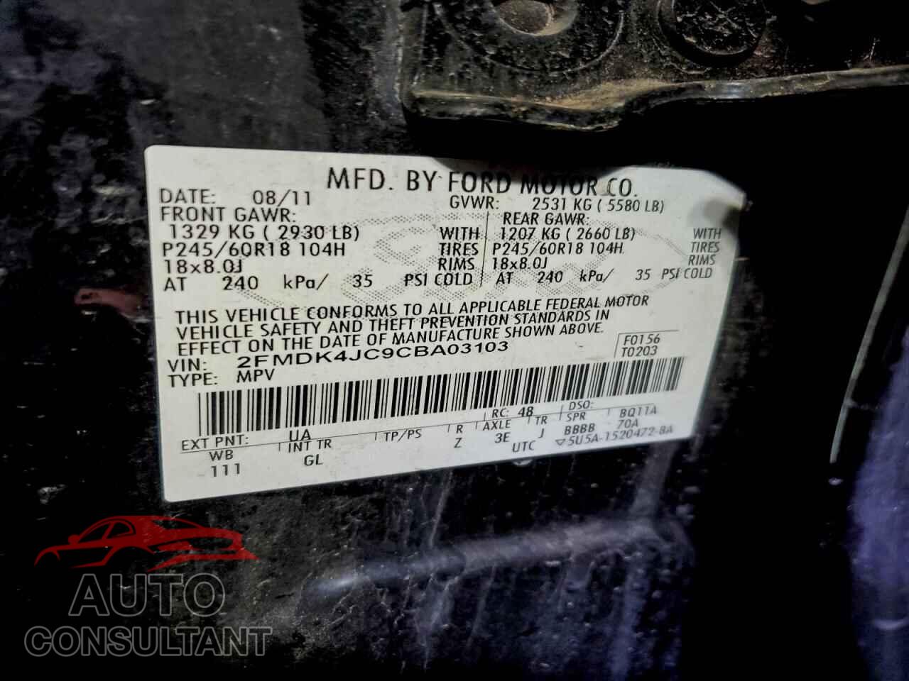 FORD EDGE 2012 - 2FMDK4JC9CBA03103