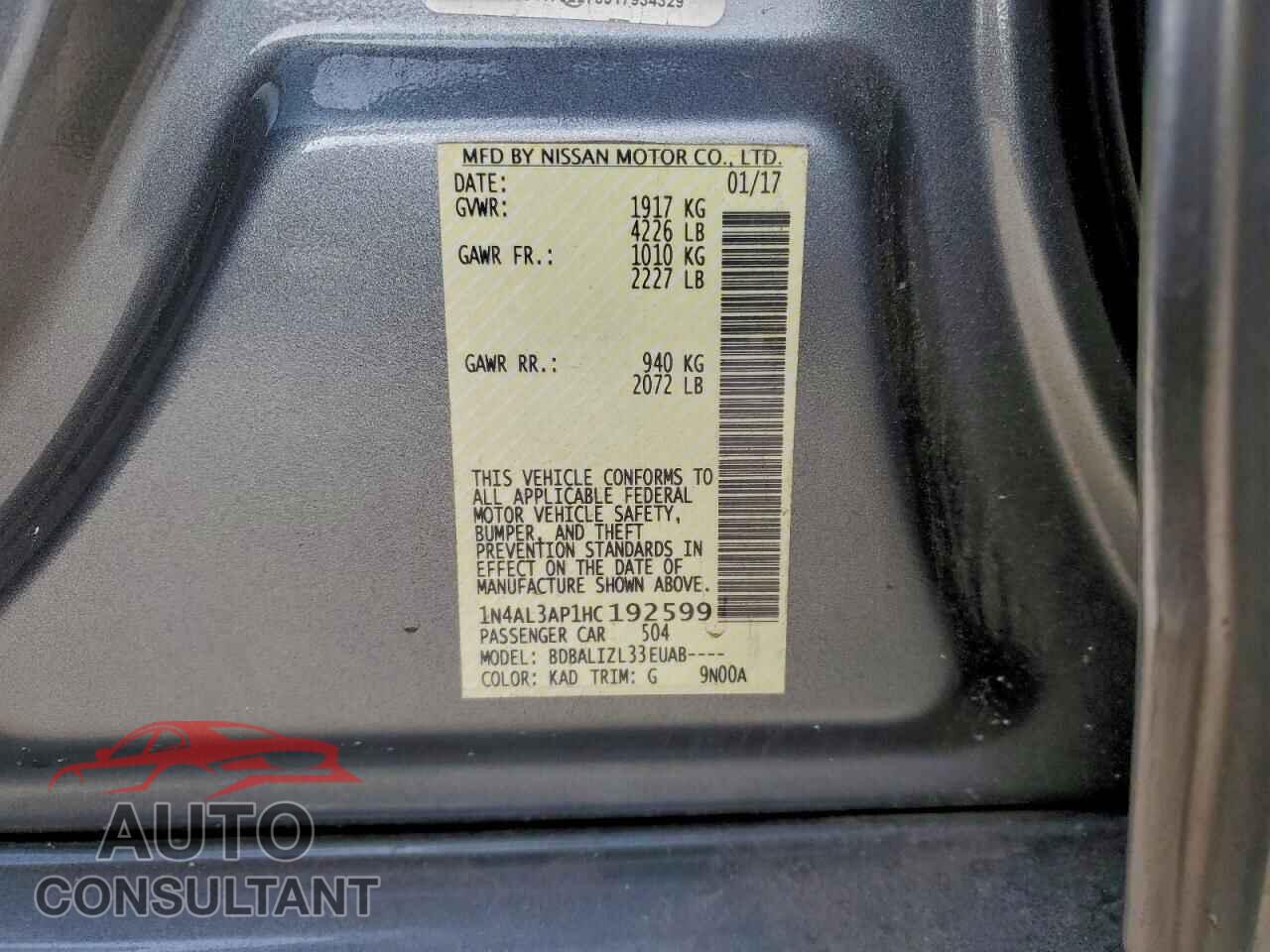 NISSAN ALTIMA 2017 - 1N4AL3AP1HC192599