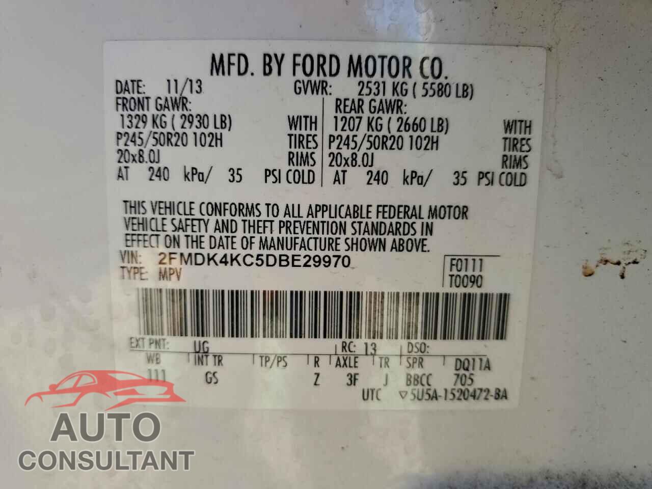 FORD EDGE 2013 - 2FMDK4KC5DBE29970