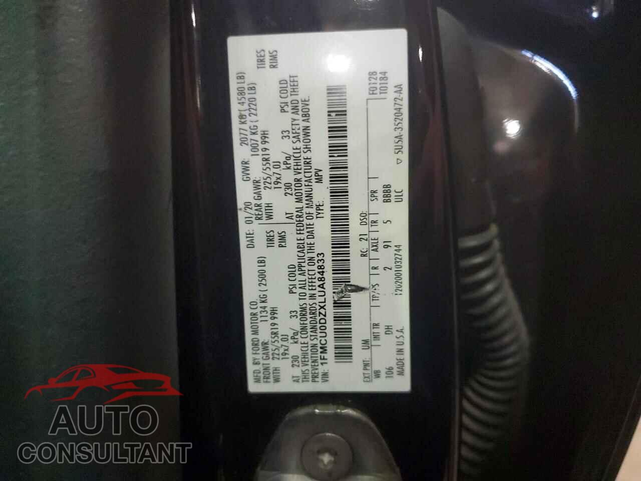 FORD ESCAPE 2020 - 1FMCU0DZXLUA84833