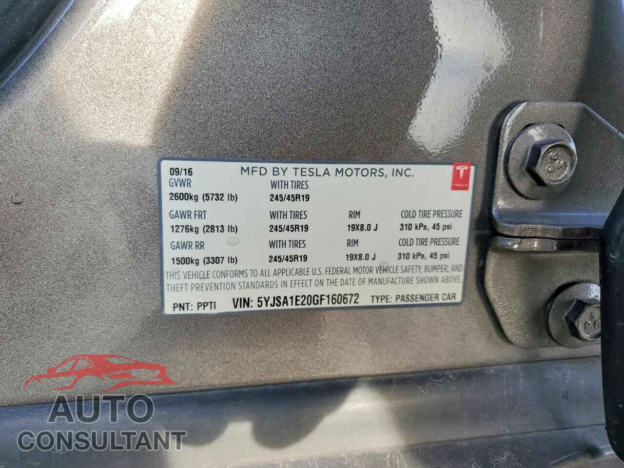 TESLA MODEL S 2016 - 5YJSA1E20GF160672