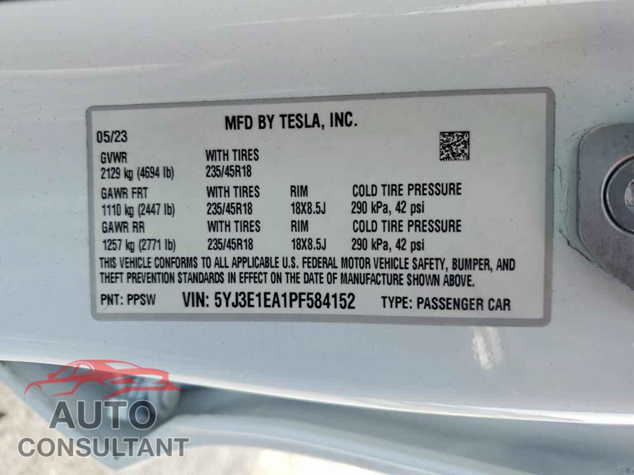 TESLA MODEL 3 2023 - 5YJ3E1EA1PF584152