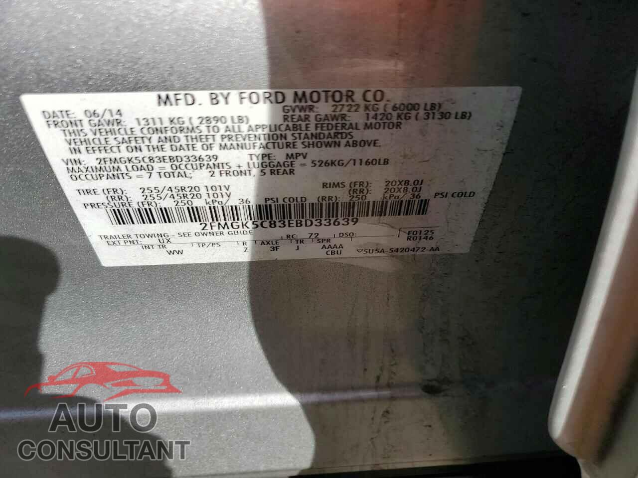 FORD FLEX 2014 - 2FMGK5C83EBD33639