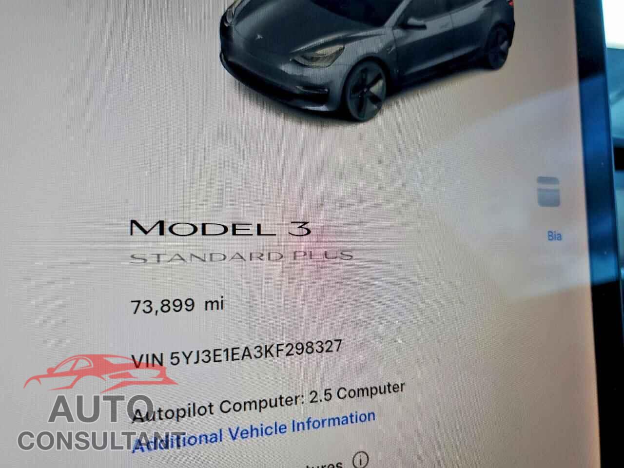 TESLA MODEL 3 2019 - 5YJ3E1EA3KF298327