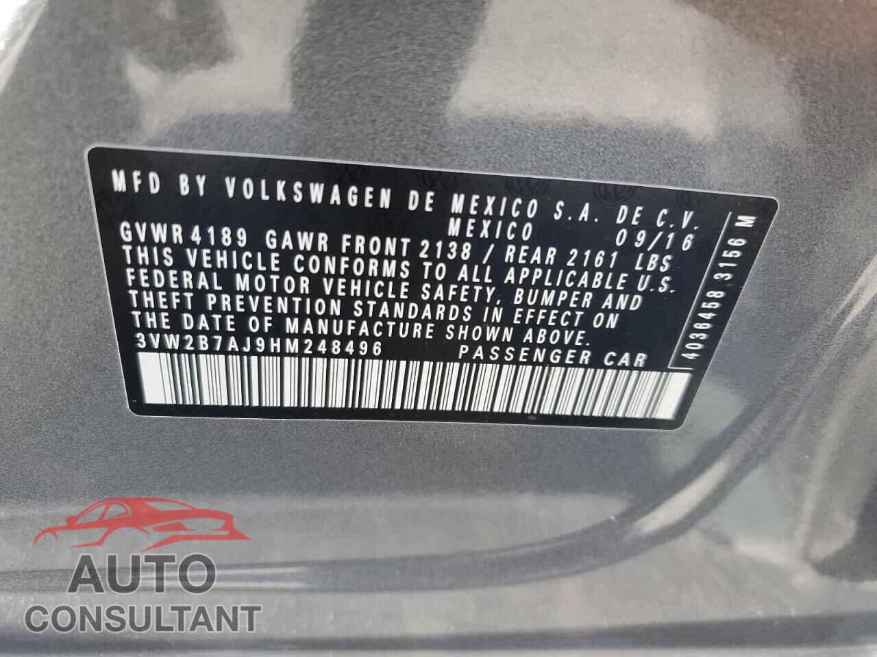 VOLKSWAGEN JETTA 2017 - 3VW2B7AJ9HM248496