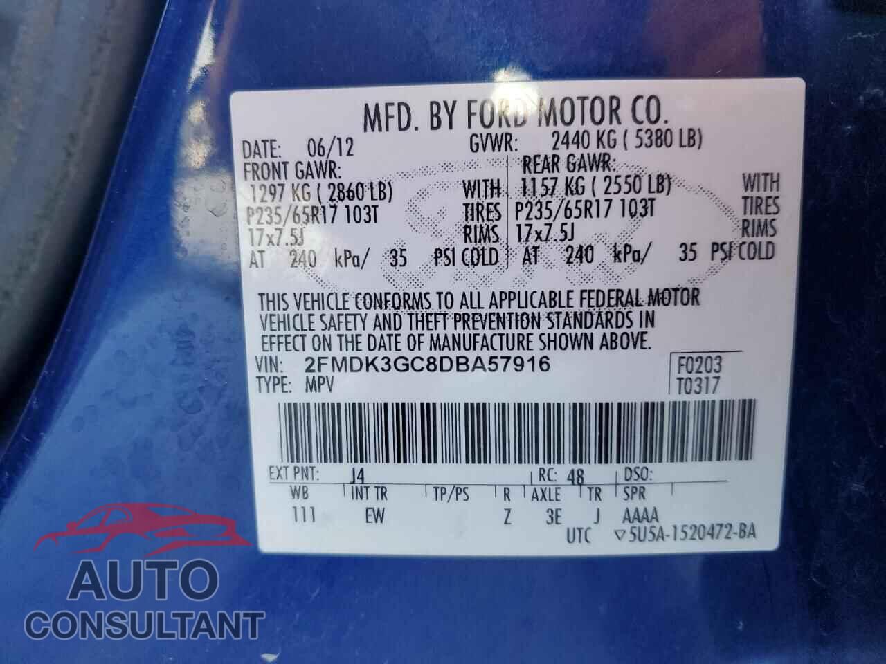 FORD EDGE 2013 - 2FMDK3GC8DBA57916