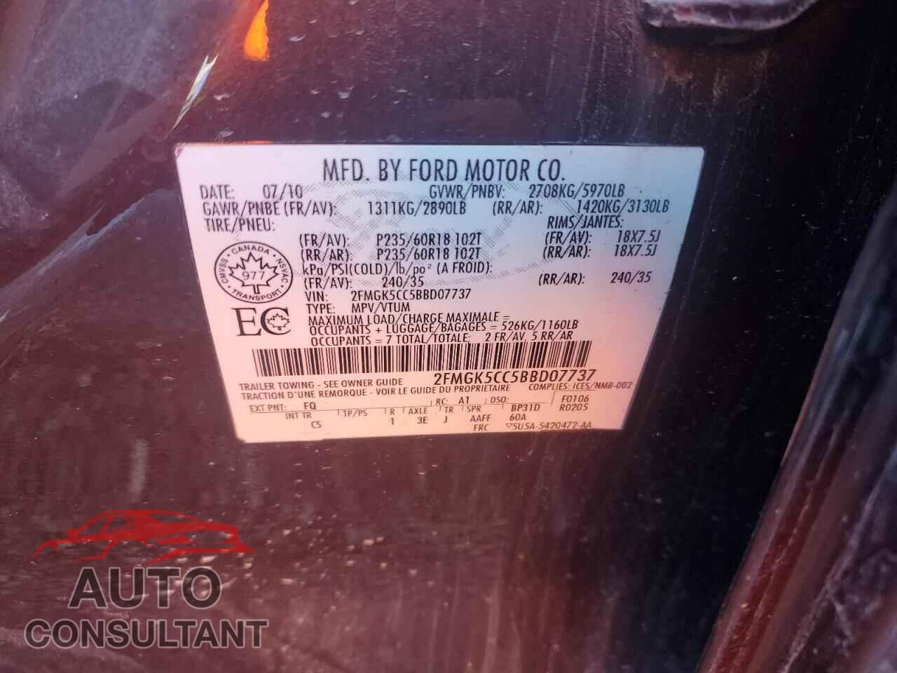 FORD FLEX 2011 - 2FMGK5CC5BBD07737