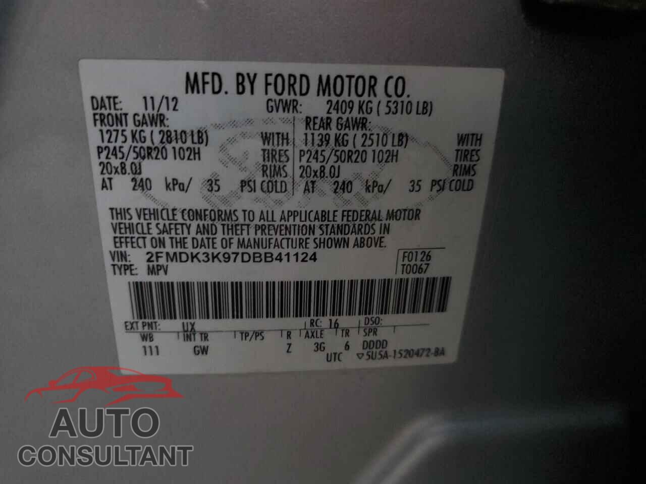 FORD EDGE 2013 - 2FMDK3K97DBB41124