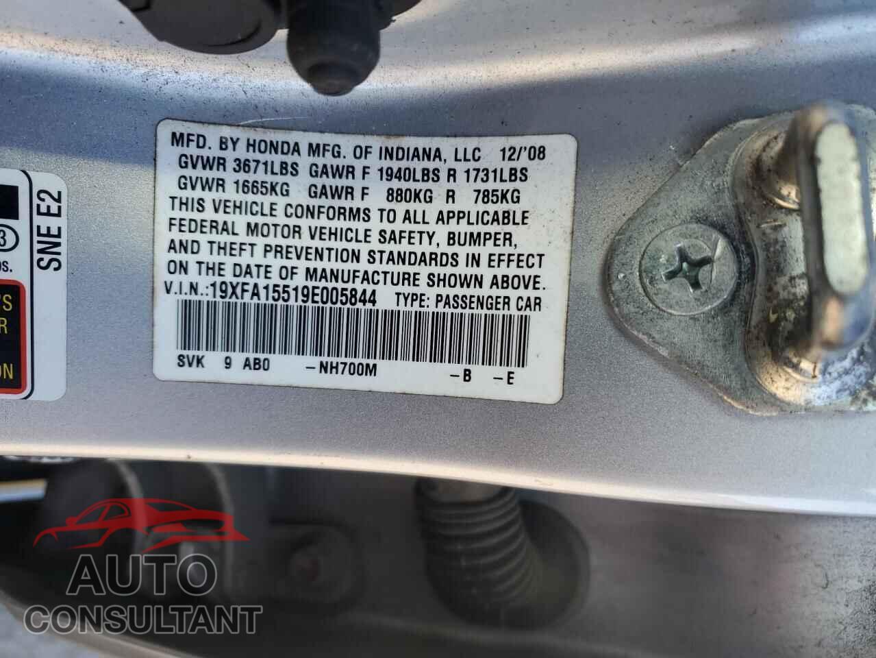 HONDA CIVIC 2009 - 19XFA15519E005844