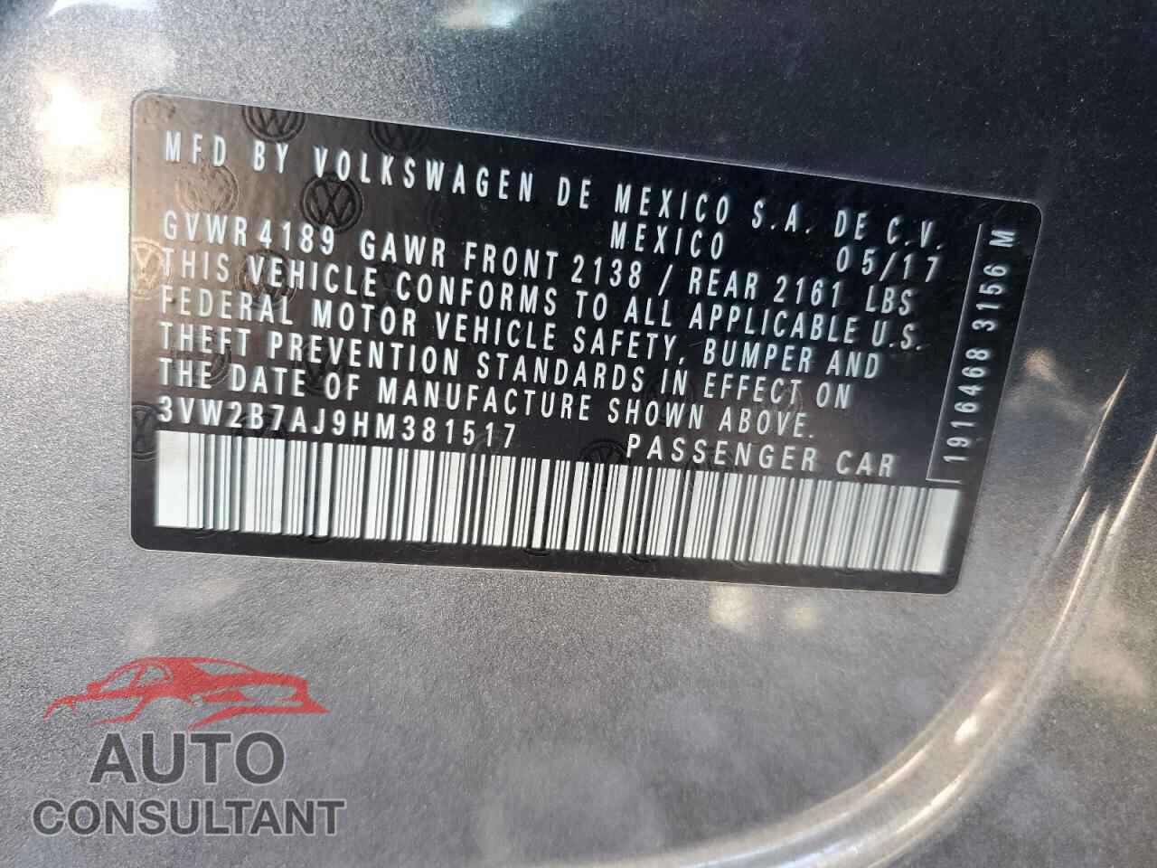 VOLKSWAGEN JETTA 2017 - 3VW2B7AJ9HM381517