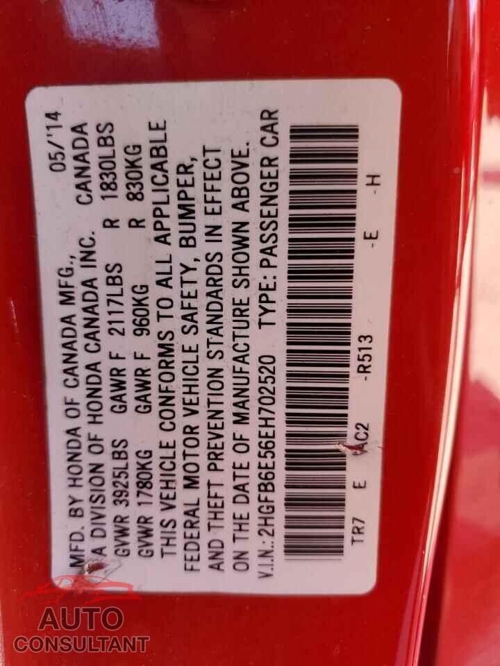 HONDA CIVIC 2014 - 2HGFB6E56EH702520