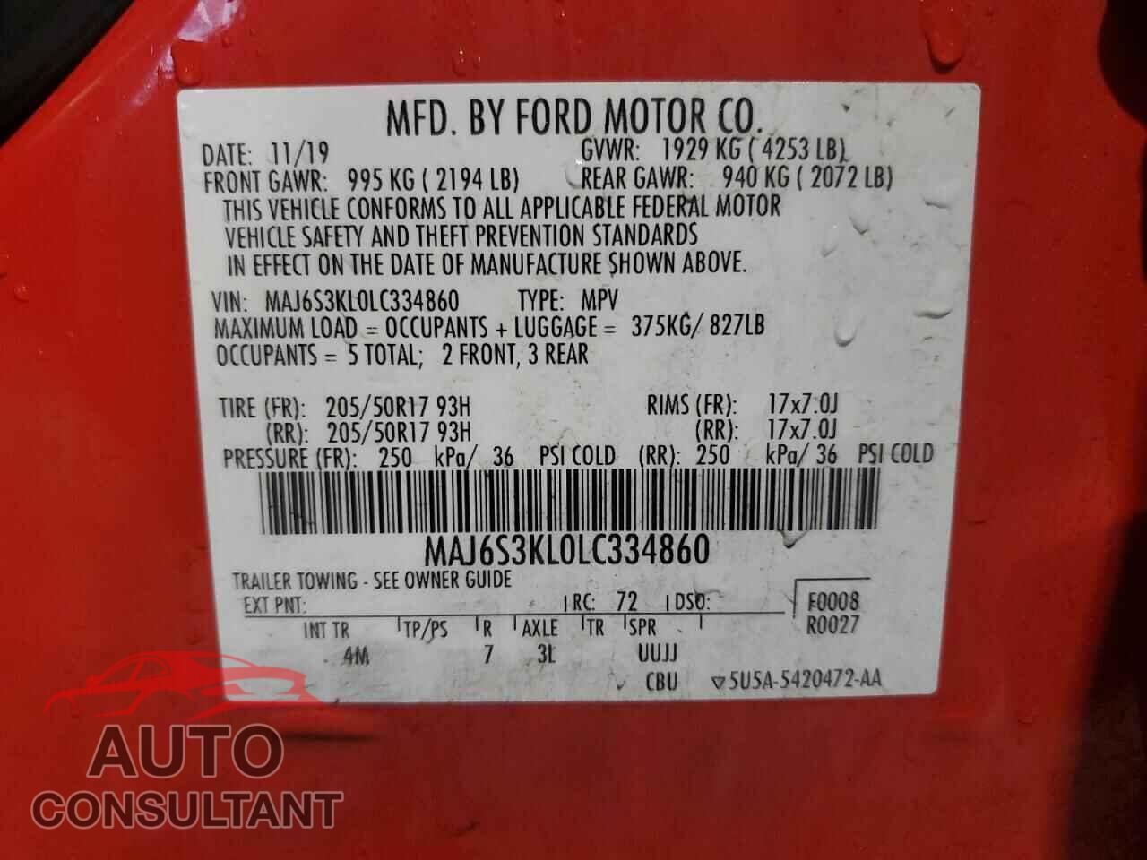 FORD ECOSPORT 2020 - MAJ6S3KL0LC334860