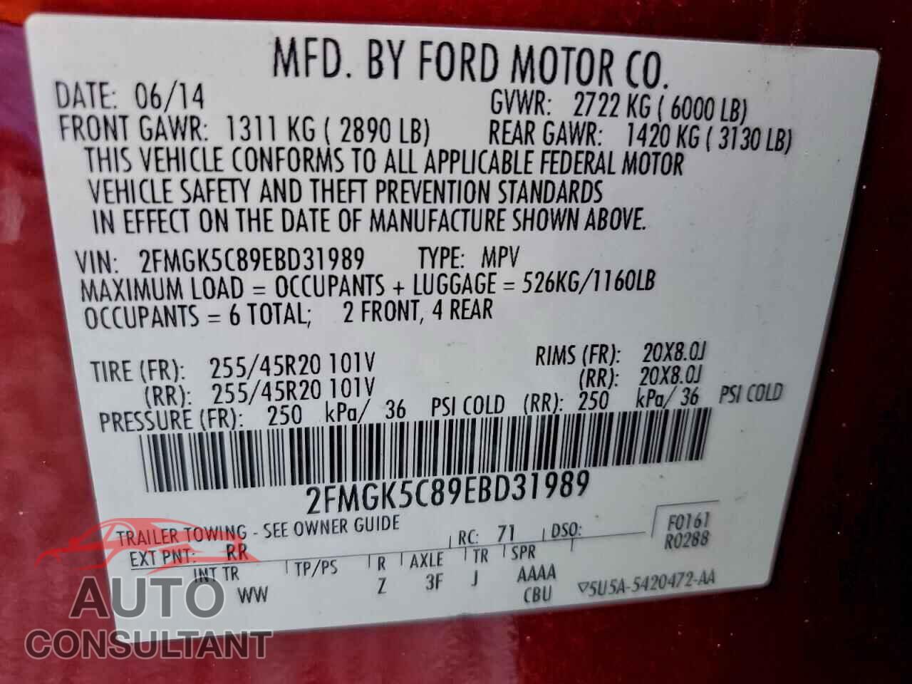 FORD FLEX 2014 - 2FMGK5C89EBD31989