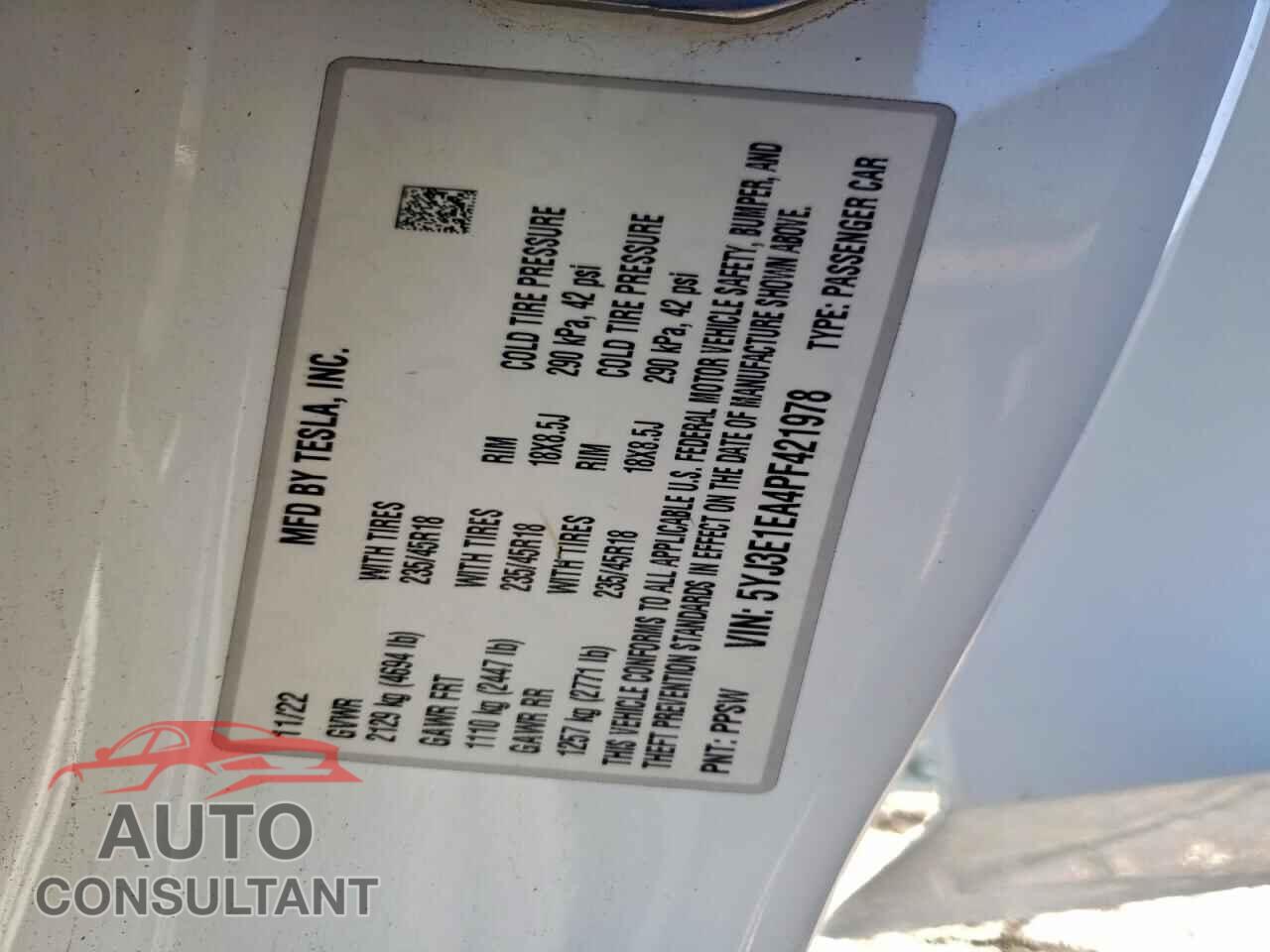 TESLA MODEL 3 2023 - 5YJ3E1EA4PF421978