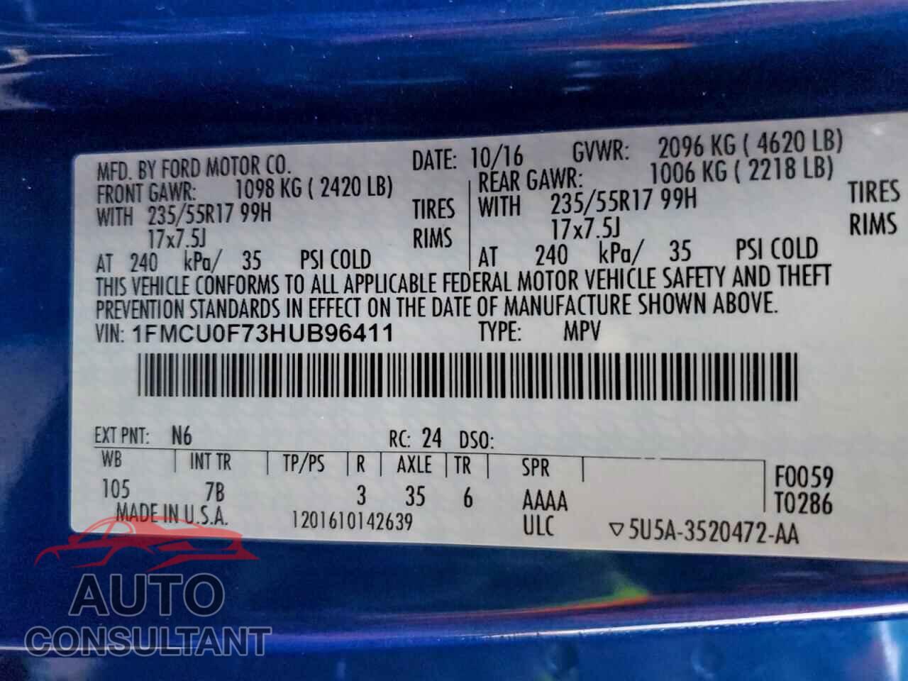 FORD ESCAPE 2017 - 1FMCU0F73HUB96411