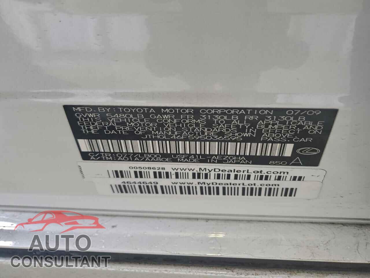 LEXUS LS460 2009 - JTHGL46F595036595