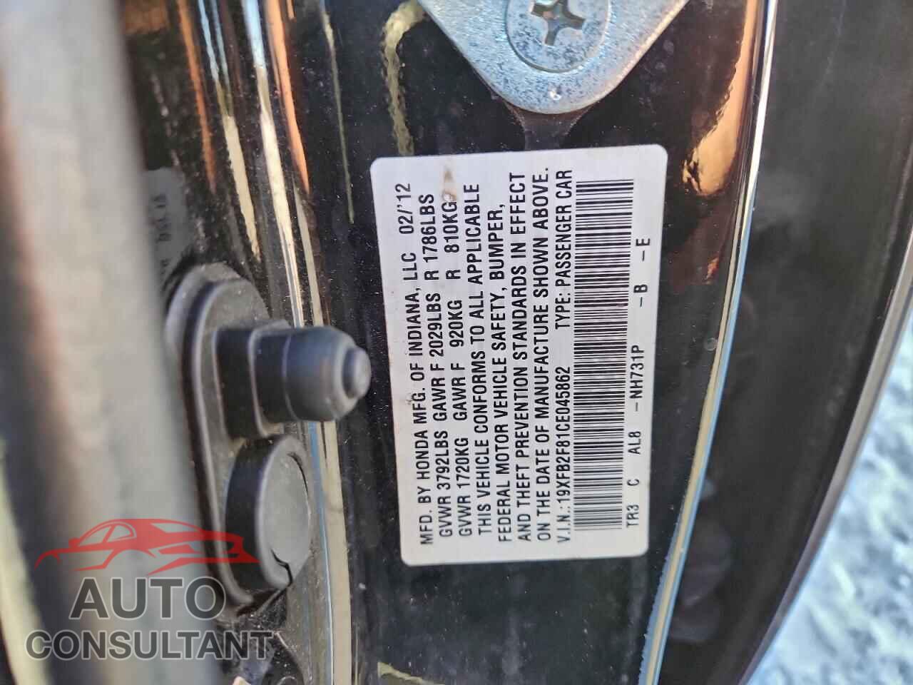 HONDA CIVIC 2012 - 19XFB2F81CE045862