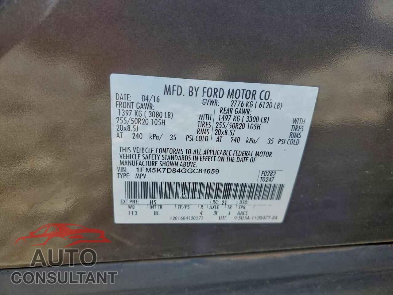 FORD EXPLORER 2016 - 1FM5K7D84GGC81659