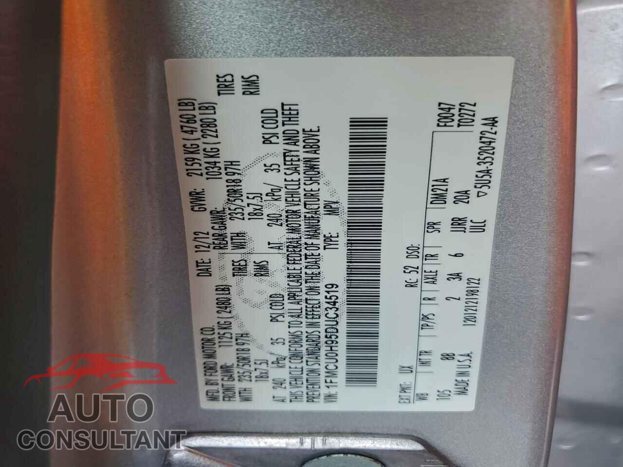 FORD ESCAPE 2013 - 1FMCU0H95DUC34519