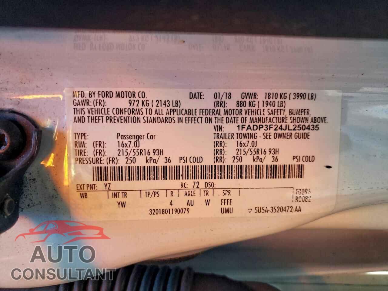 FORD FOCUS 2018 - 1FADP3F24JL250435
