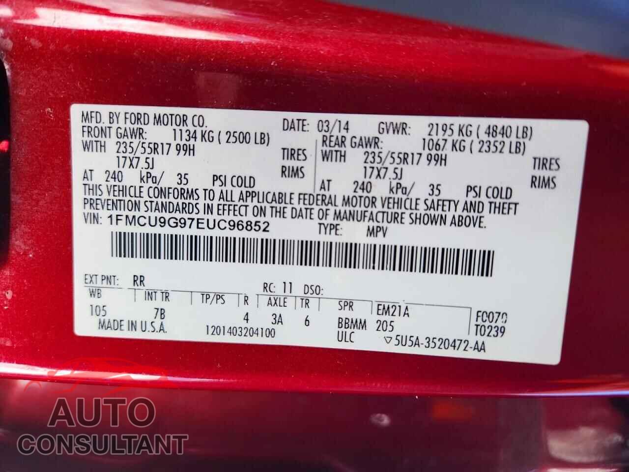 FORD ESCAPE 2014 - 1FMCU9G97EUC96852