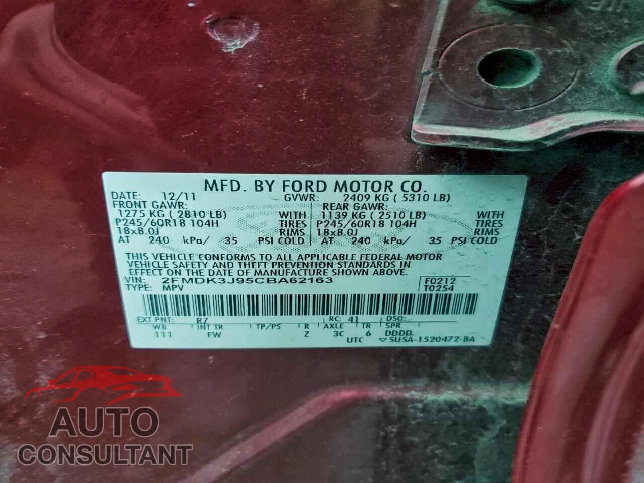 FORD EDGE 2012 - 2FMDK3J95CBA62163