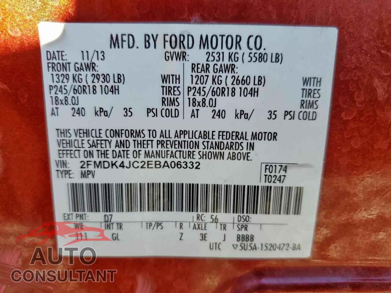 FORD EDGE 2014 - 2FMDK4JC2EBA06332