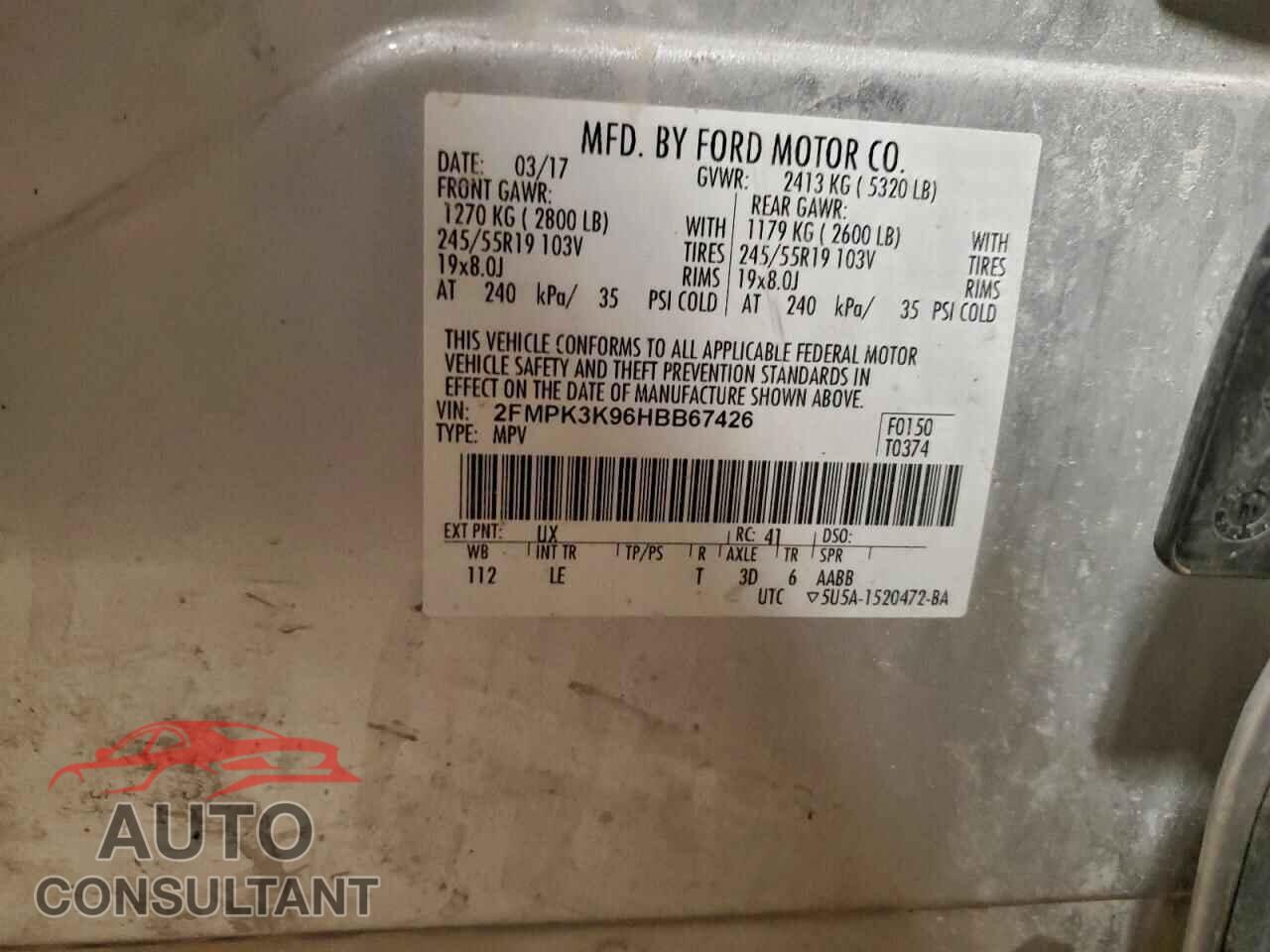FORD EDGE 2017 - 2FMPK3K96HBB67426