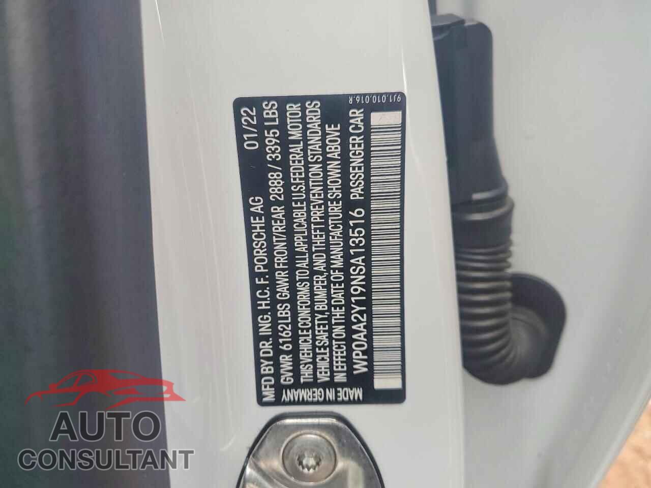 PORSCHE TAYCAN 2022 - WP0AA2Y19NSA13516