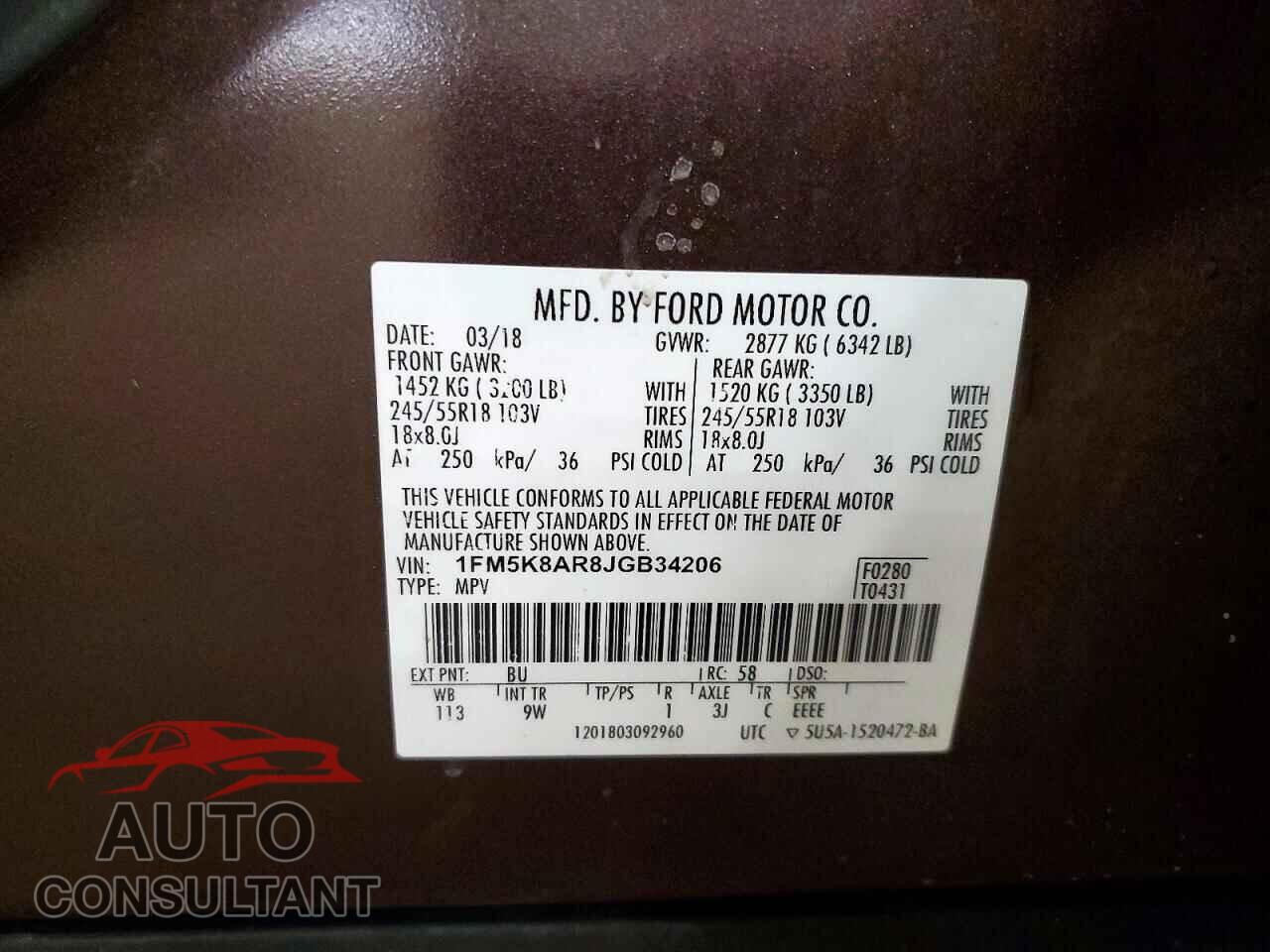 FORD EXPLORER 2018 - 1FM5K8AR8JGB34206